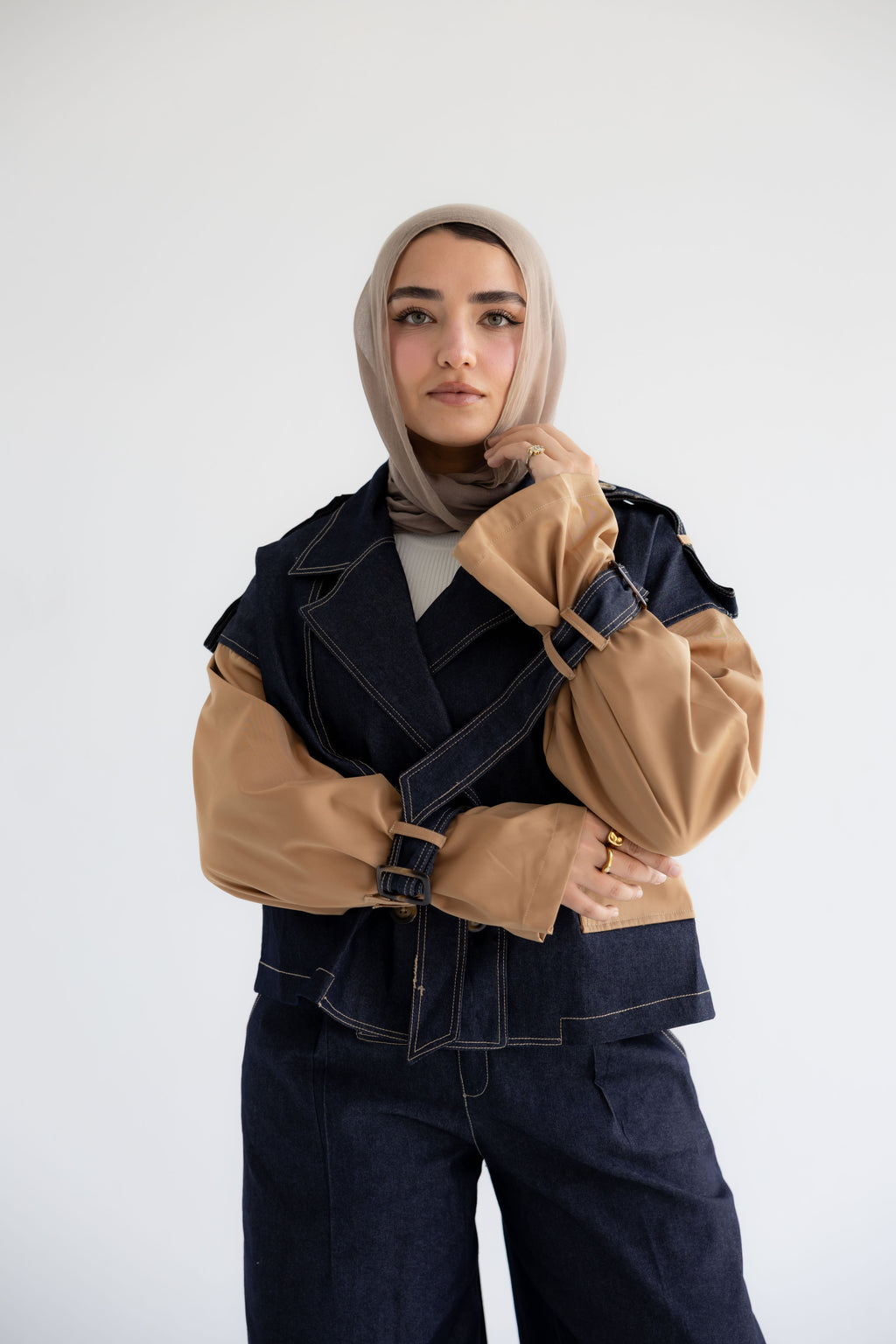 Denim Suit with Gabardine Sleeves