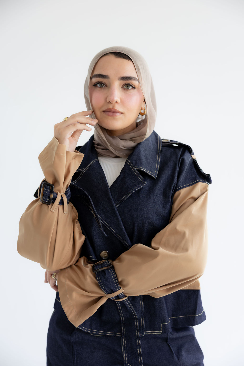 Denim Suit with Gabardine Sleeves