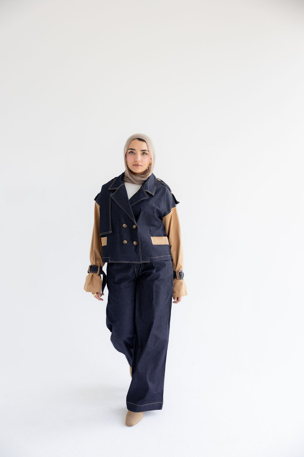 Denim Suit with Gabardine Sleeves