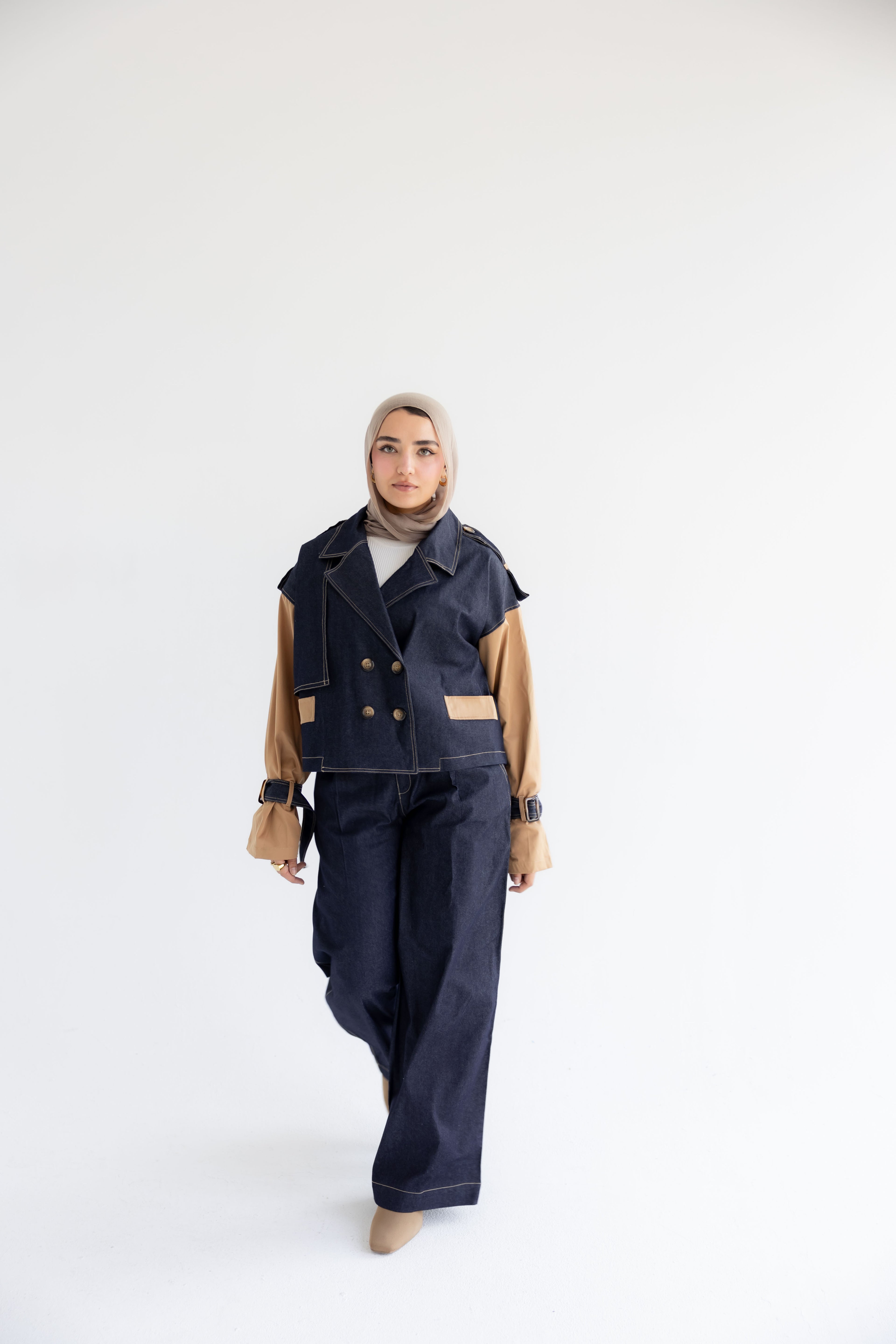 Denim Suit with Gabardine Sleeves