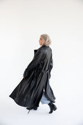 Long Leather Trench Coat - Black
