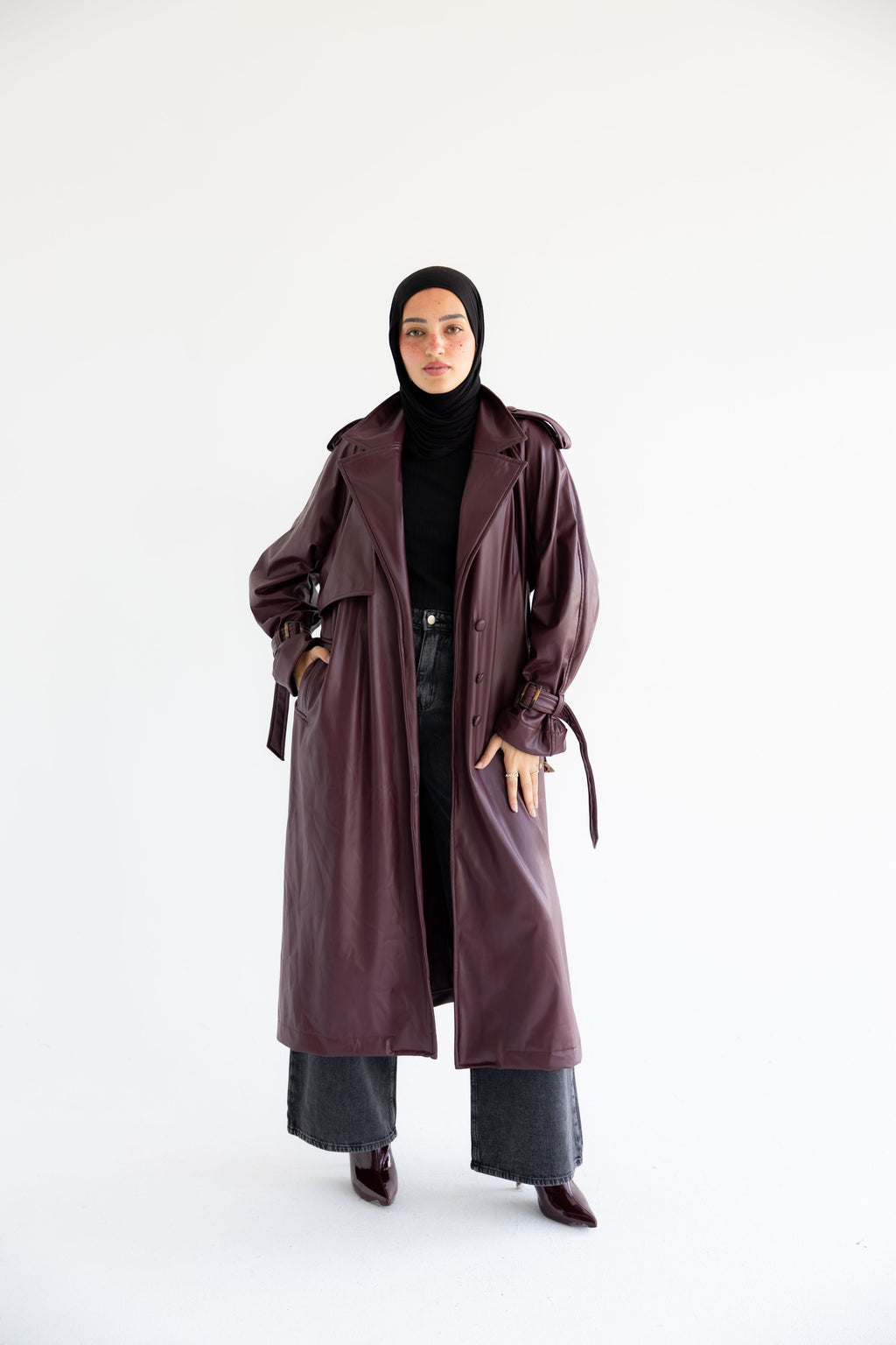 Long Leather Trench Coat - Pergandy