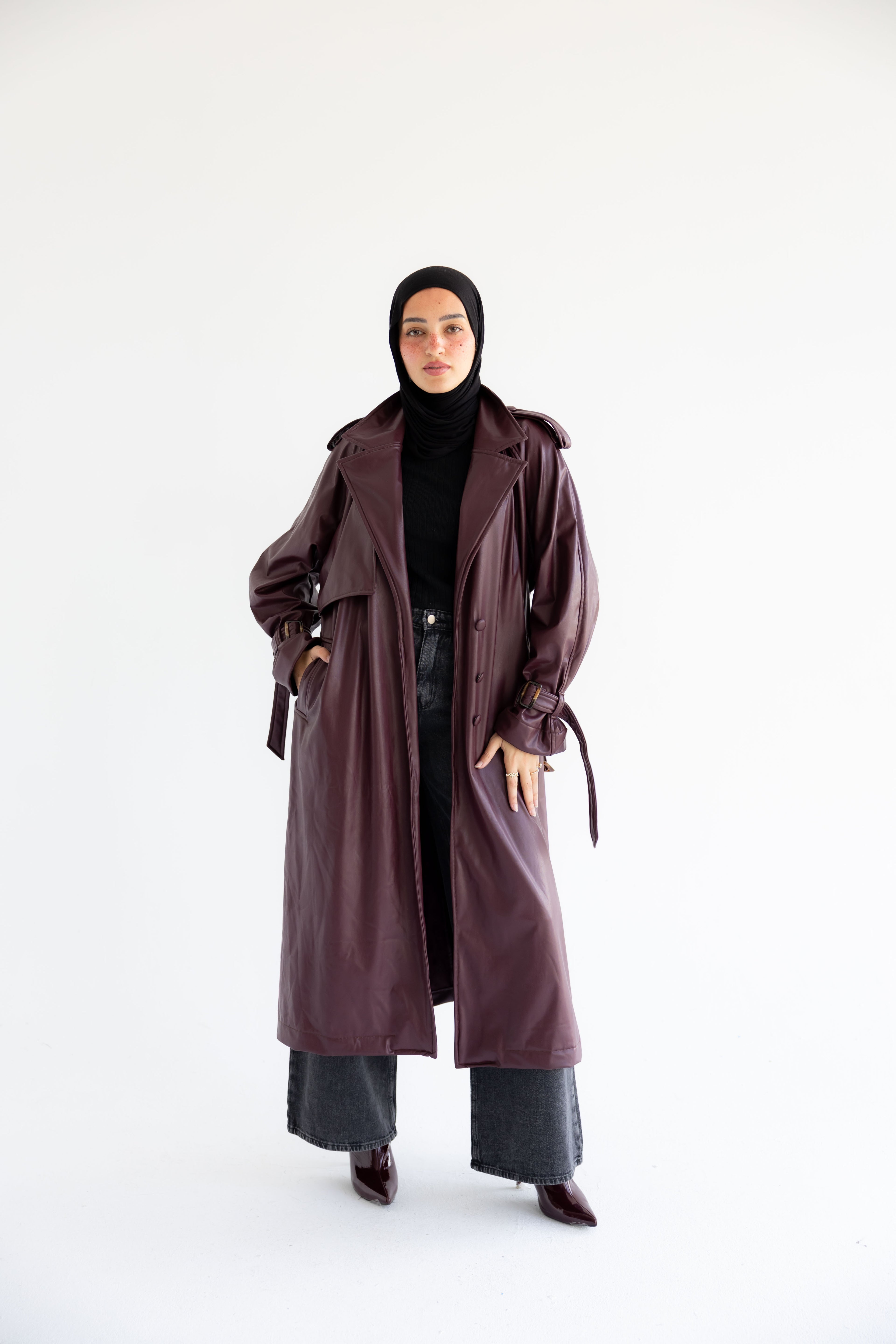 Long Leather Trench Coat - Pergandy