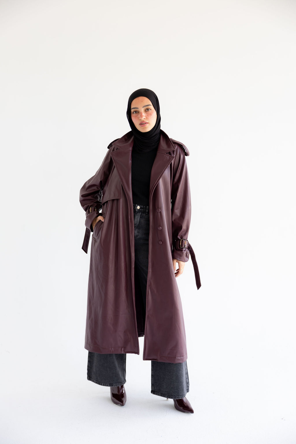 Long Leather Trench Coat - Pergandy