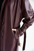 Long Leather Trench Coat - Burgundy