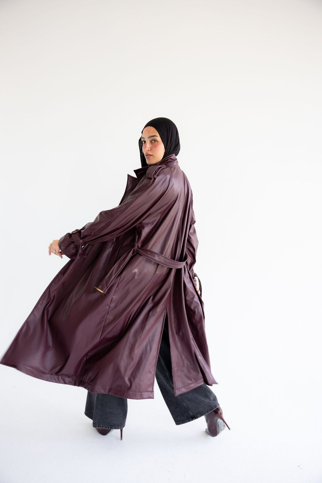 Long Leather Trench Coat - Pergandy