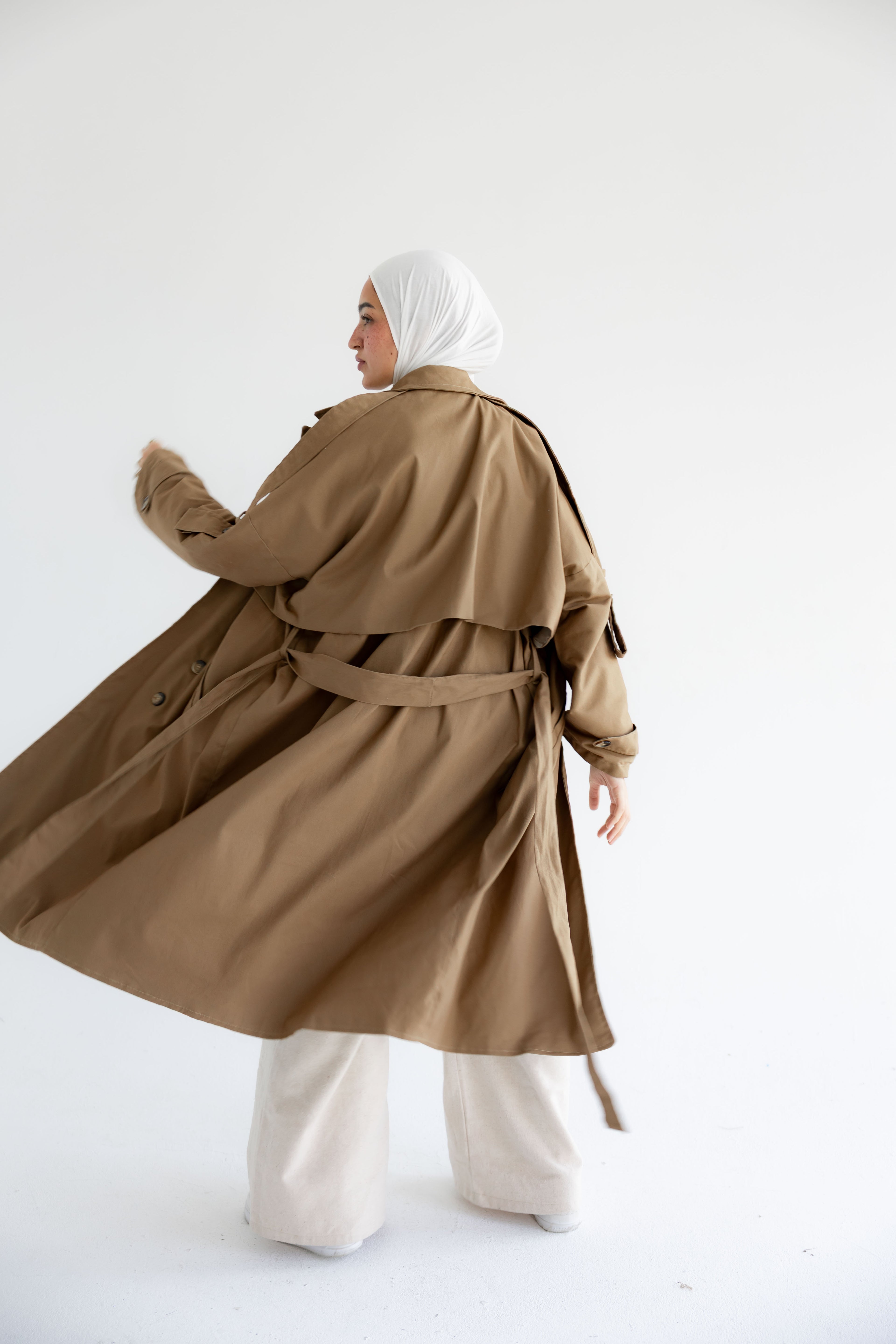 Long Gabardine Trench Coat