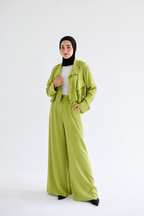 Layered modest set in linen blend – Kiwi