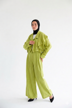 Layered modest set in linen blend – Kiwi