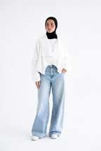 Draped open-front jacket in poplin - White