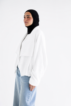 Draped open-front jacket in poplin - White