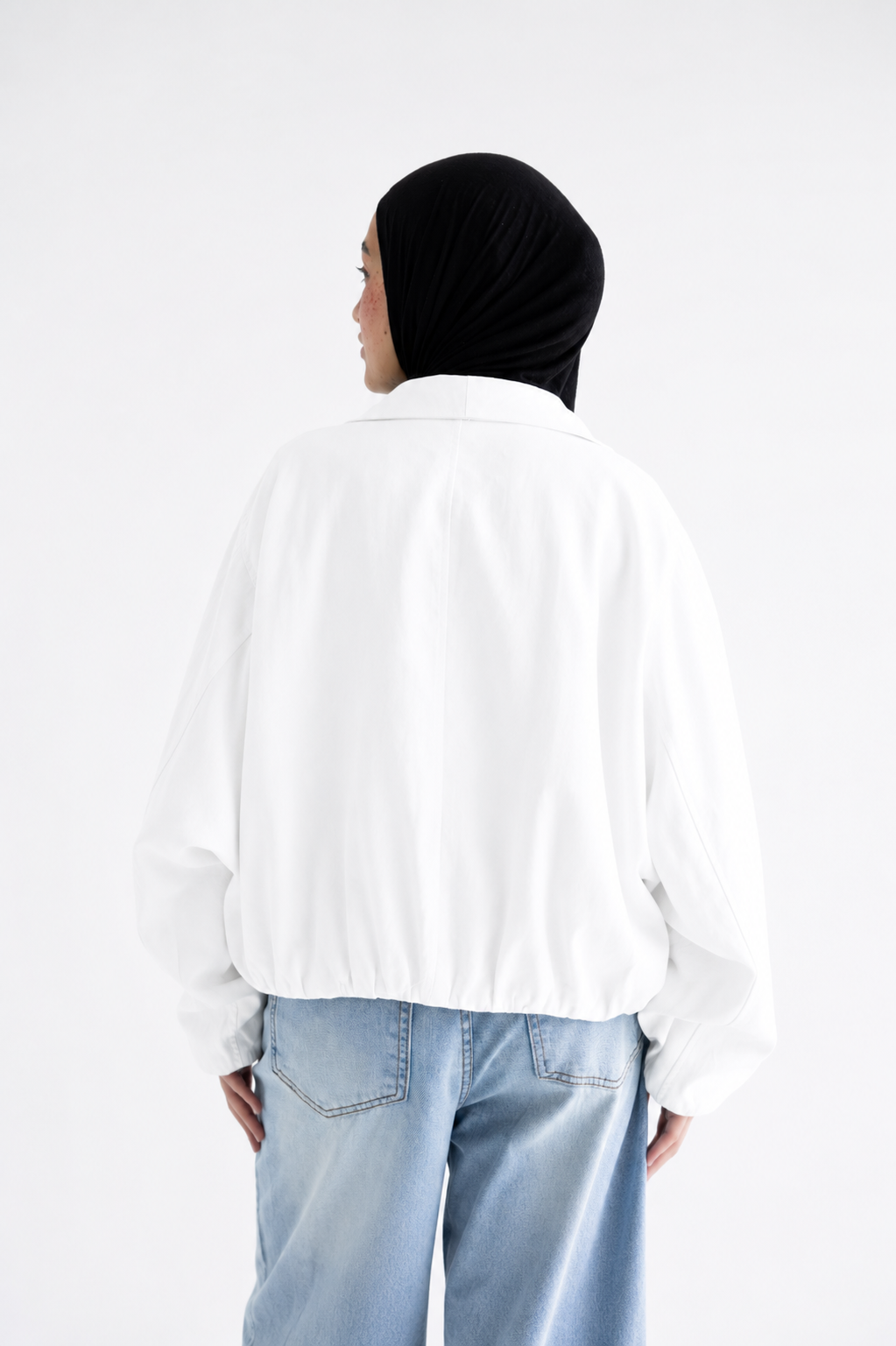 Draped open-front jacket in poplin - White