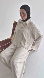 Layered modest set in linen blend – Beige