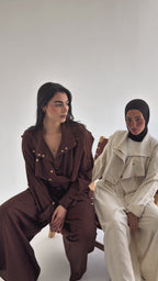 Layered modest set in linen blend – Beige