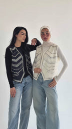 Chevron-studded vest in structured cotton - White