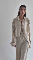 Cropped set in relaxed linen - Beige